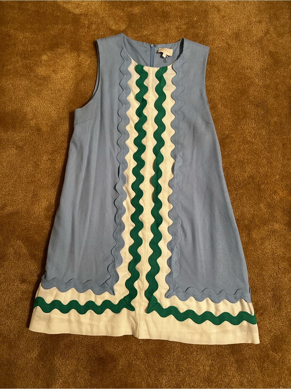 entro Light Blue Sleeveless A-Line Dress with Green & White Rickrack